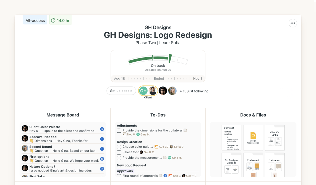 A Basecamp project page
