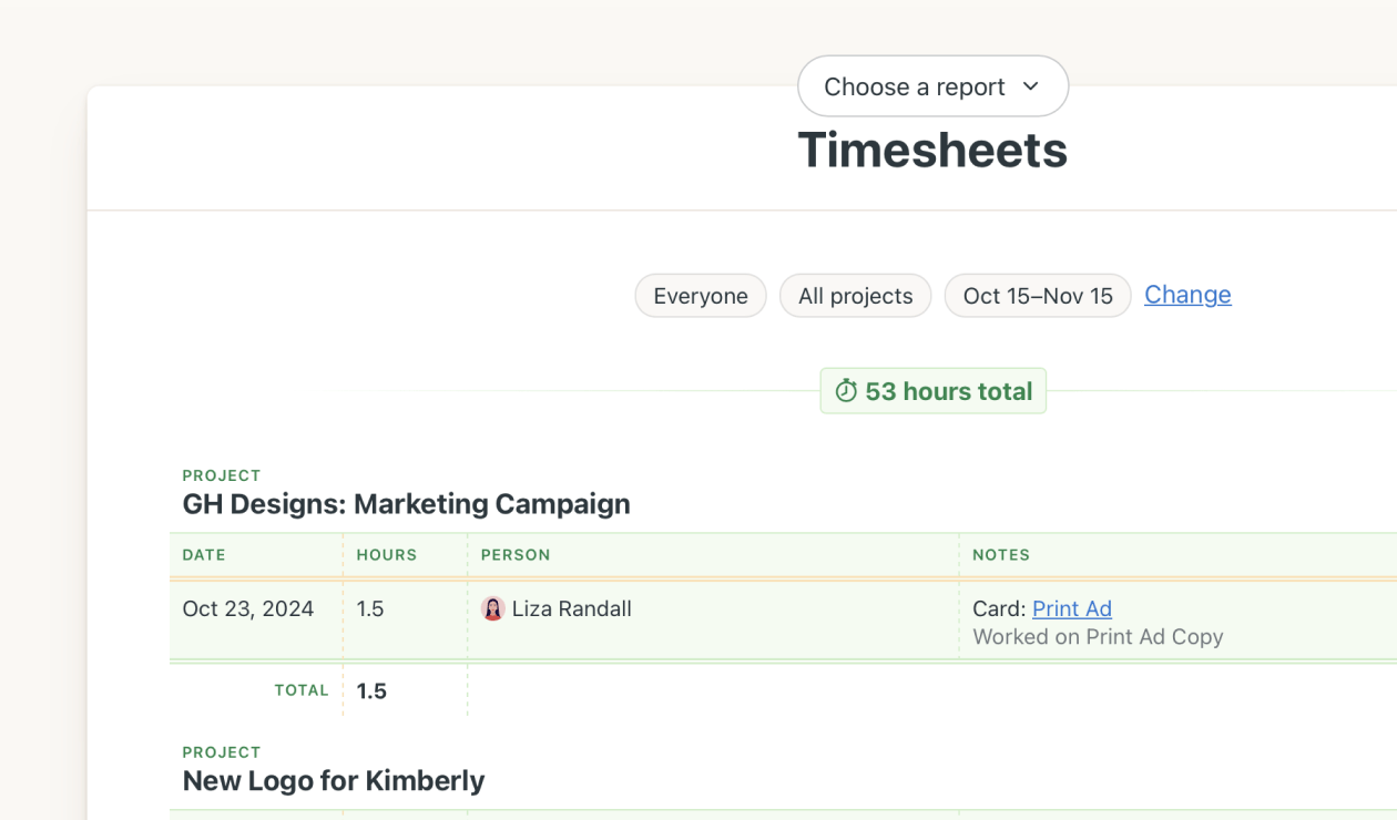 Track time directly in Basecamp