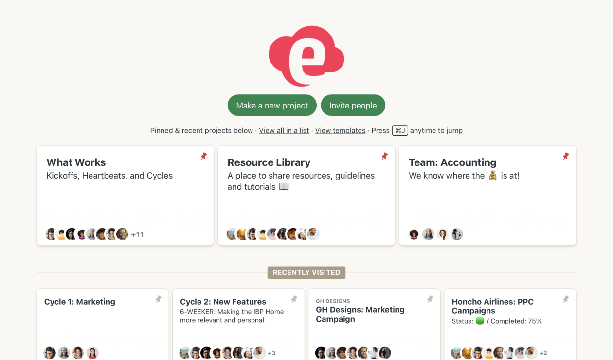 View projects on the home screen